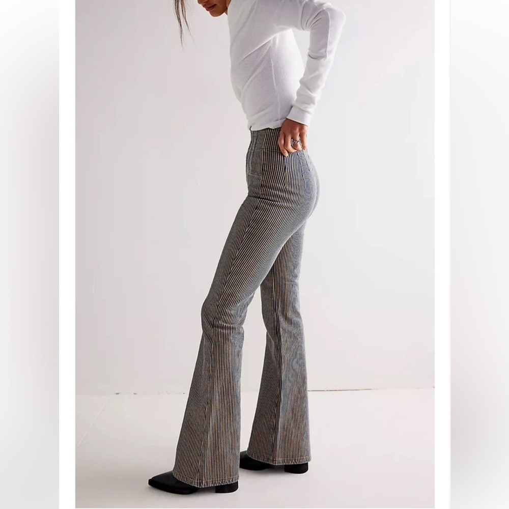 NEW Free People Jayde Railroad Flare Jeans in Train Car Stripe